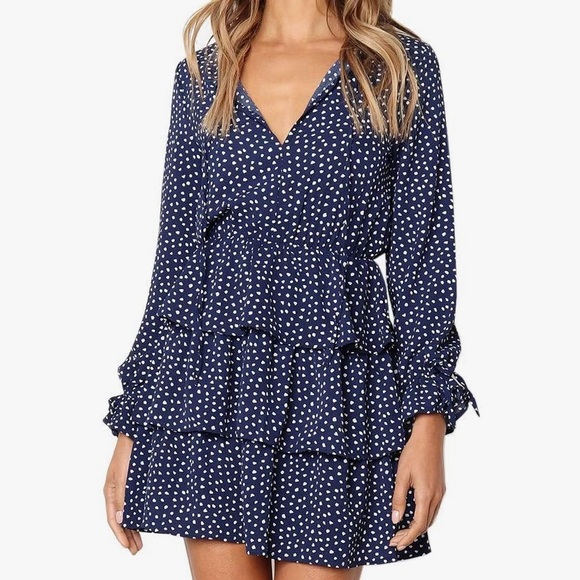 Dresses & Skirts - Navy and White Keyhole Ruffle Skirt Mini Dress